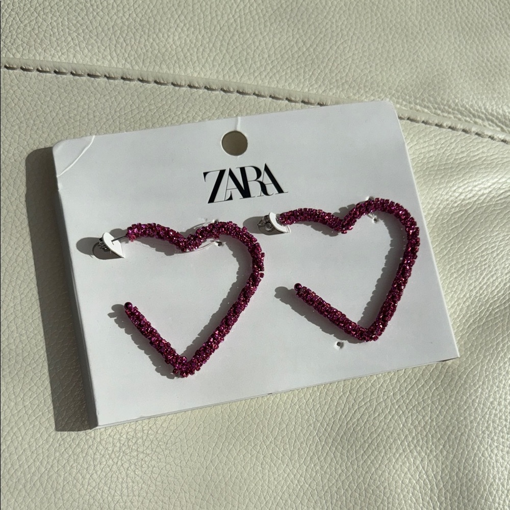Zara Sparkling Pink Heart Earrings